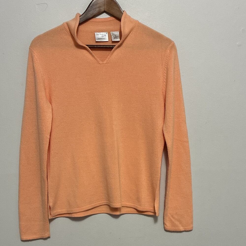 Kim Rogers Cashmalon Soft Knit Mock Neck Sweater Peach Small Vintage Pastel